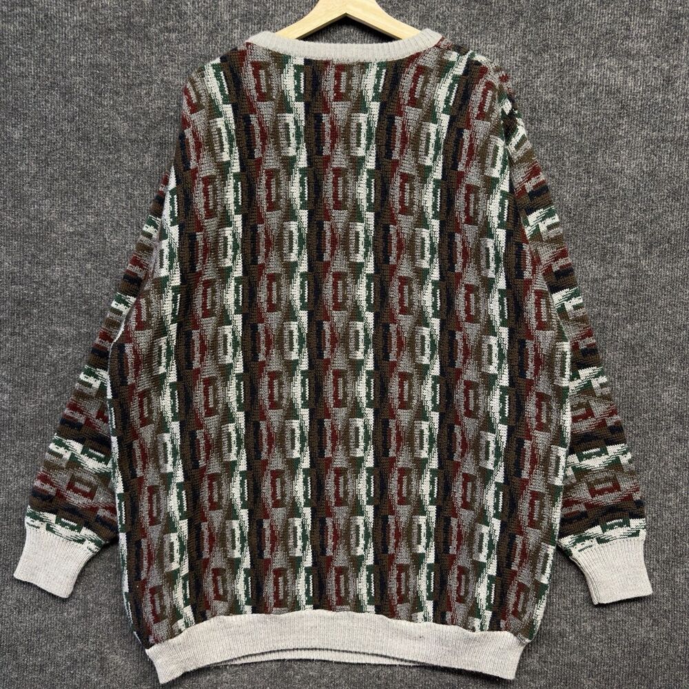 VTG 90s S.W. Casuals Tall Man Geometric Knit Sweater 3XLT Coogi Style Aztec - Picture 6 of 11